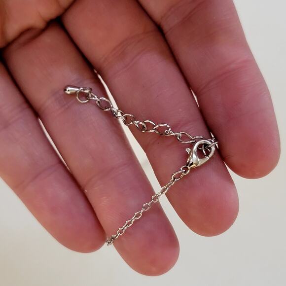 Silver Chain Necklace With Round Abalone Shell Pendant And Crystal Wave Accent - Picture 7 of 10